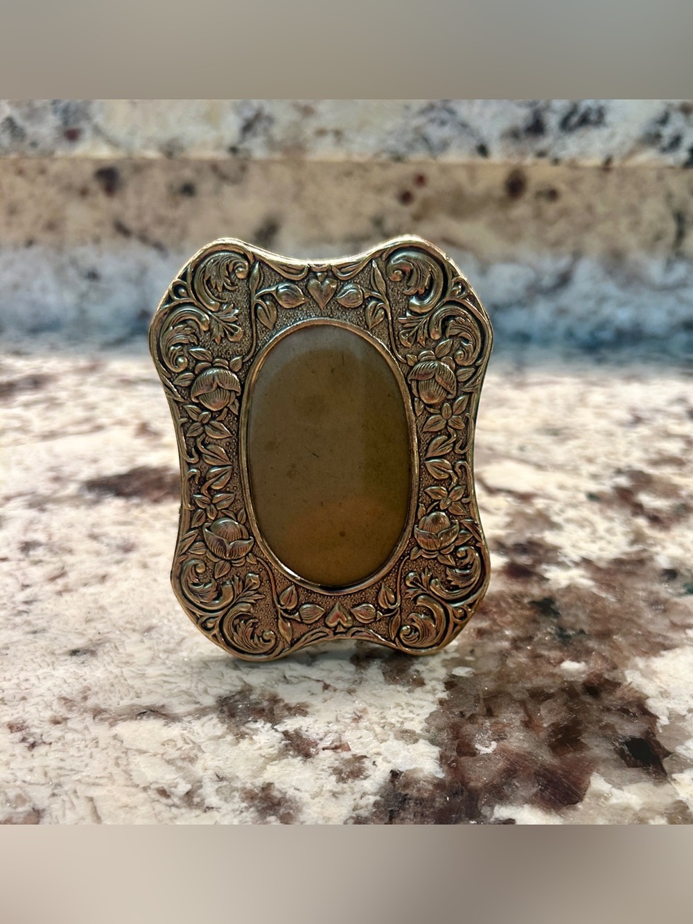 Vintage Mini Romantic Gold-Toned Picture Frame | Ornate Floral Embossed